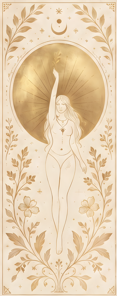 Insanely Natural art nouveau brand illustration in gold on cream
